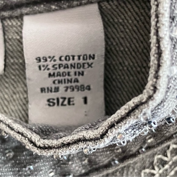 EUC Chicos Platinum grey denim jacket w/beaded embellishment - Picture 7 of 10